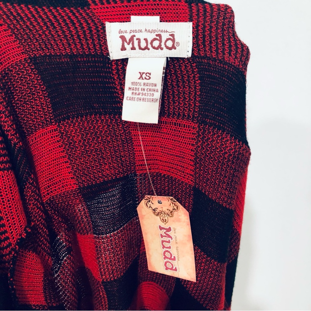 MUDD RAYON PLAID WATERFALL  COLLAR TOP.SIZE XS - Picture 7 of 7